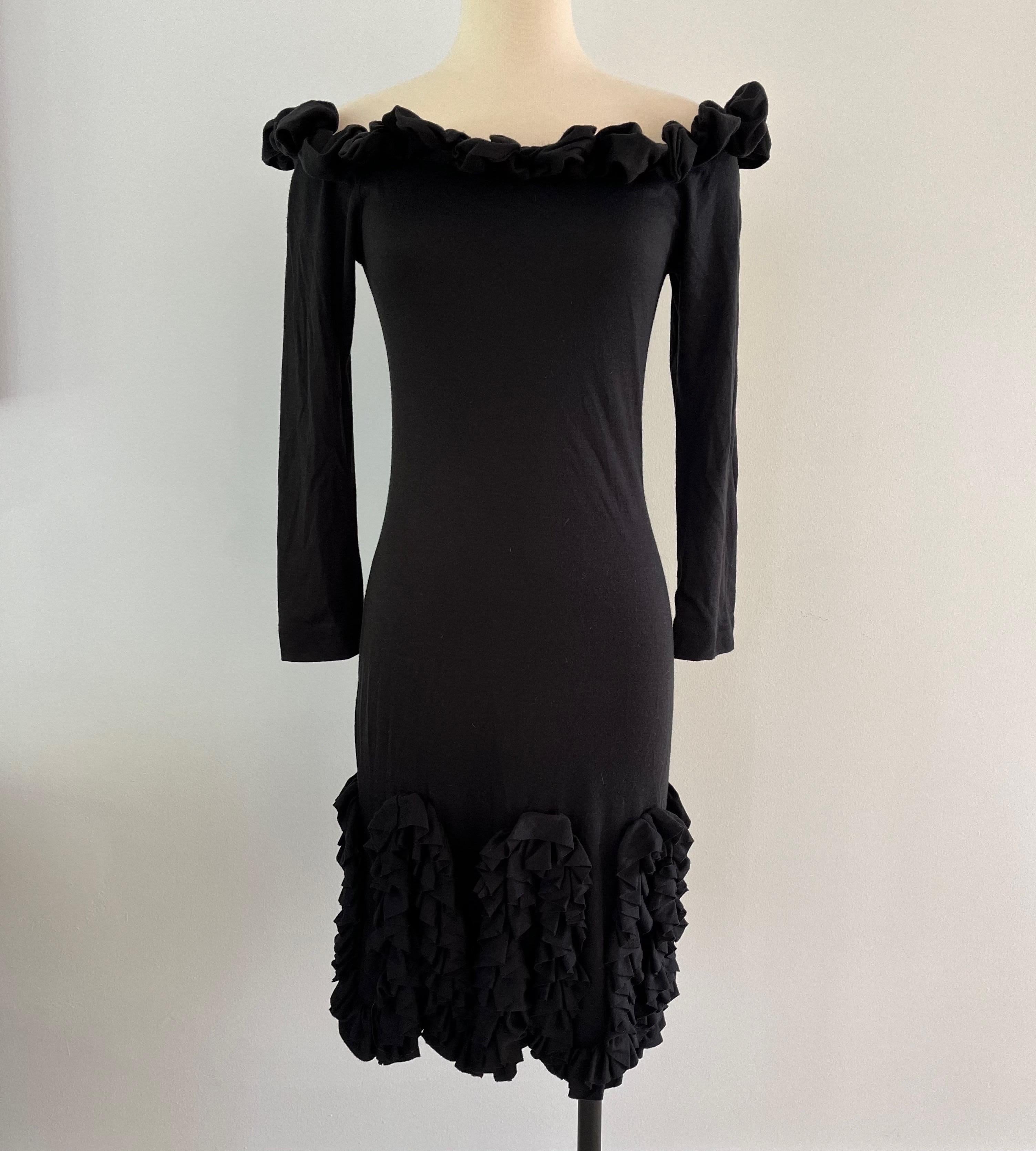 1980s Zandra Rhodes Ruffle Black Party Dress For Sale 1