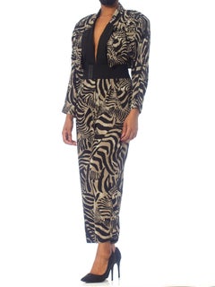 1980'S Zebra Print Rayon Power Jumpsuit