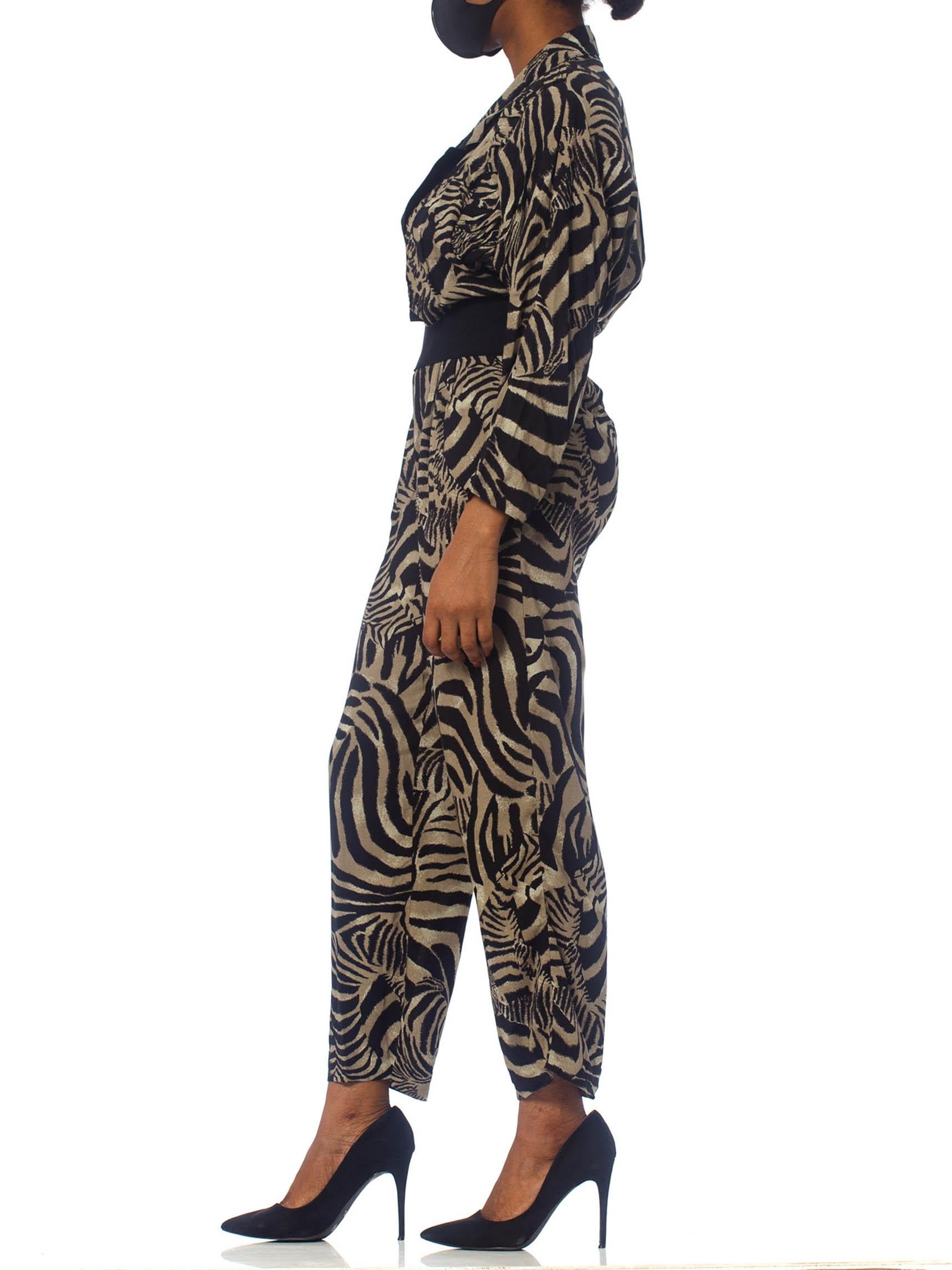 1980'S Zebra Print Rayon Power Jumpsuit In Excellent Condition In New York, NY