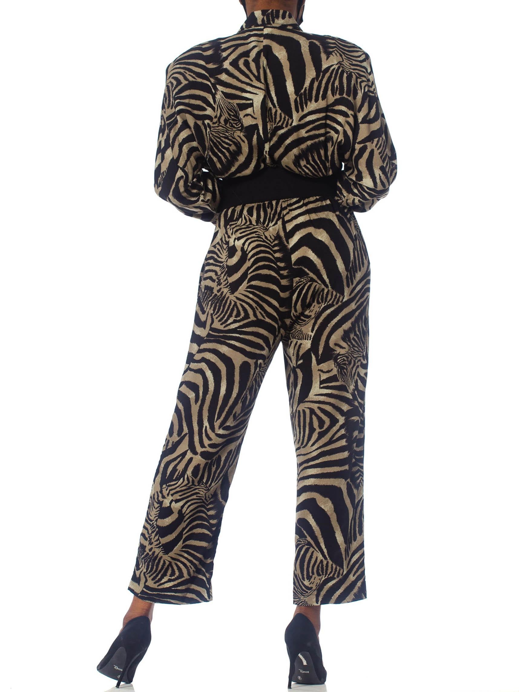 Women's 1980'S Zebra Print Rayon Power Jumpsuit