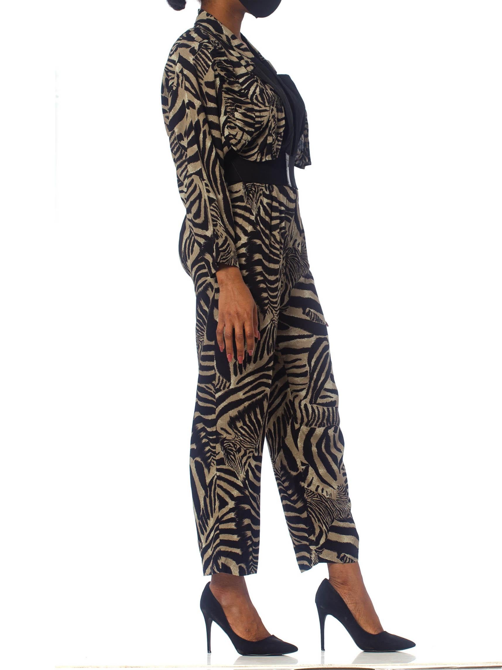 1980'S Zebra Print Rayon Power Jumpsuit 3