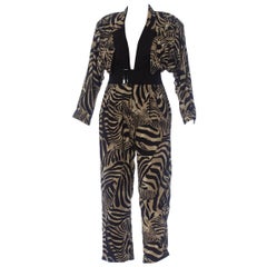 Vintage 1980'S Zebra Print Rayon Power Jumpsuit