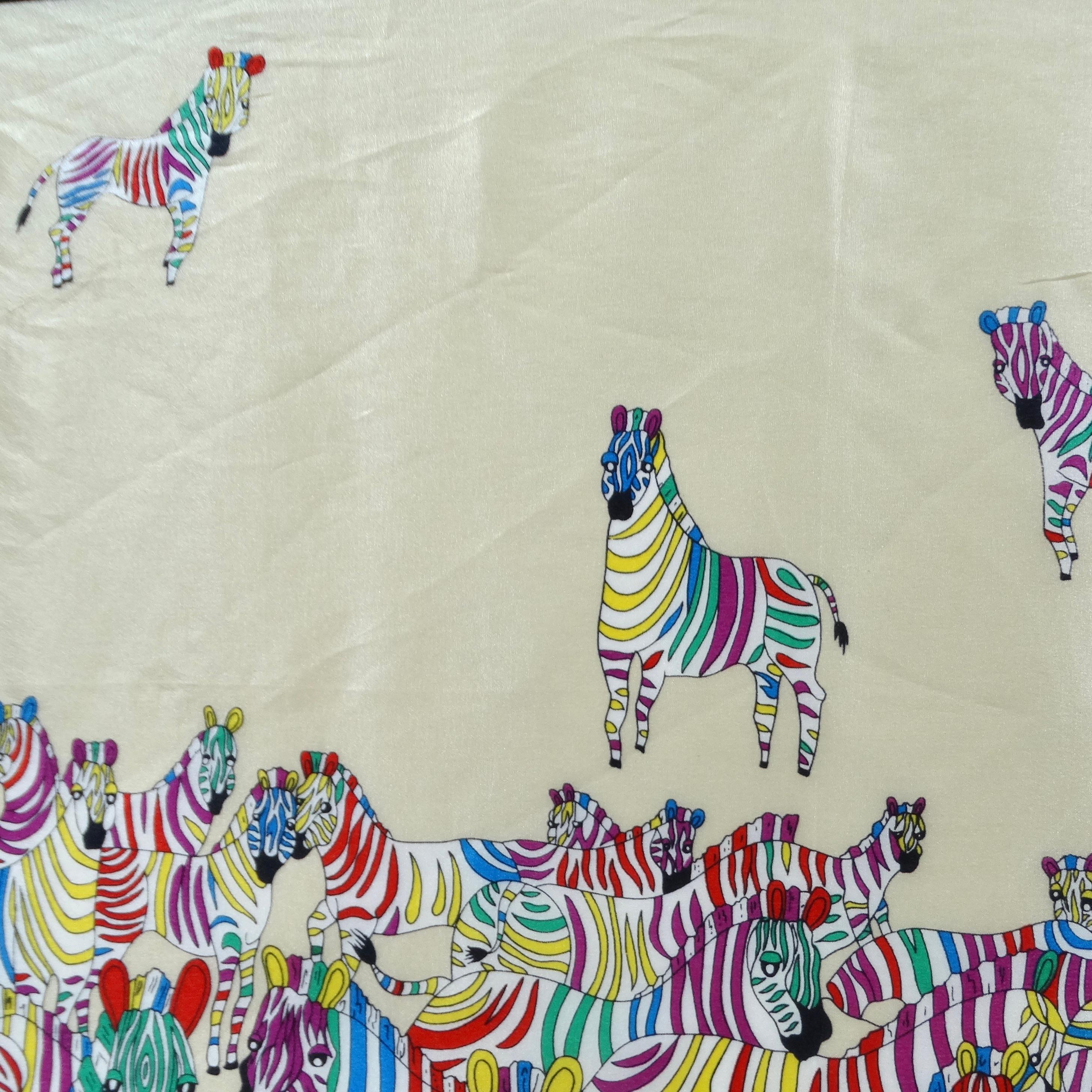1980s Zebra Print Silk Scarf For Sale 1