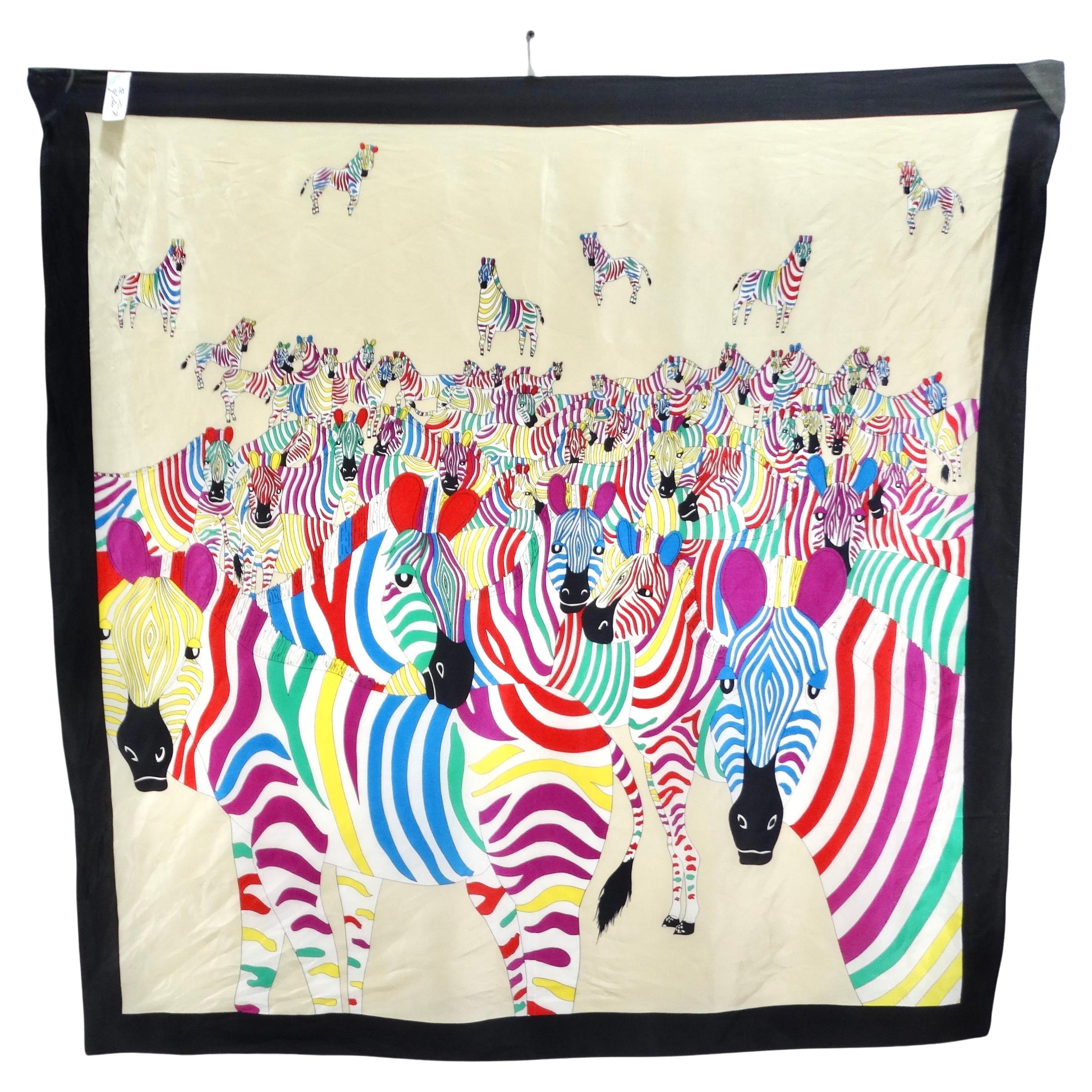 1980s Zebra Print Silk Scarf For Sale