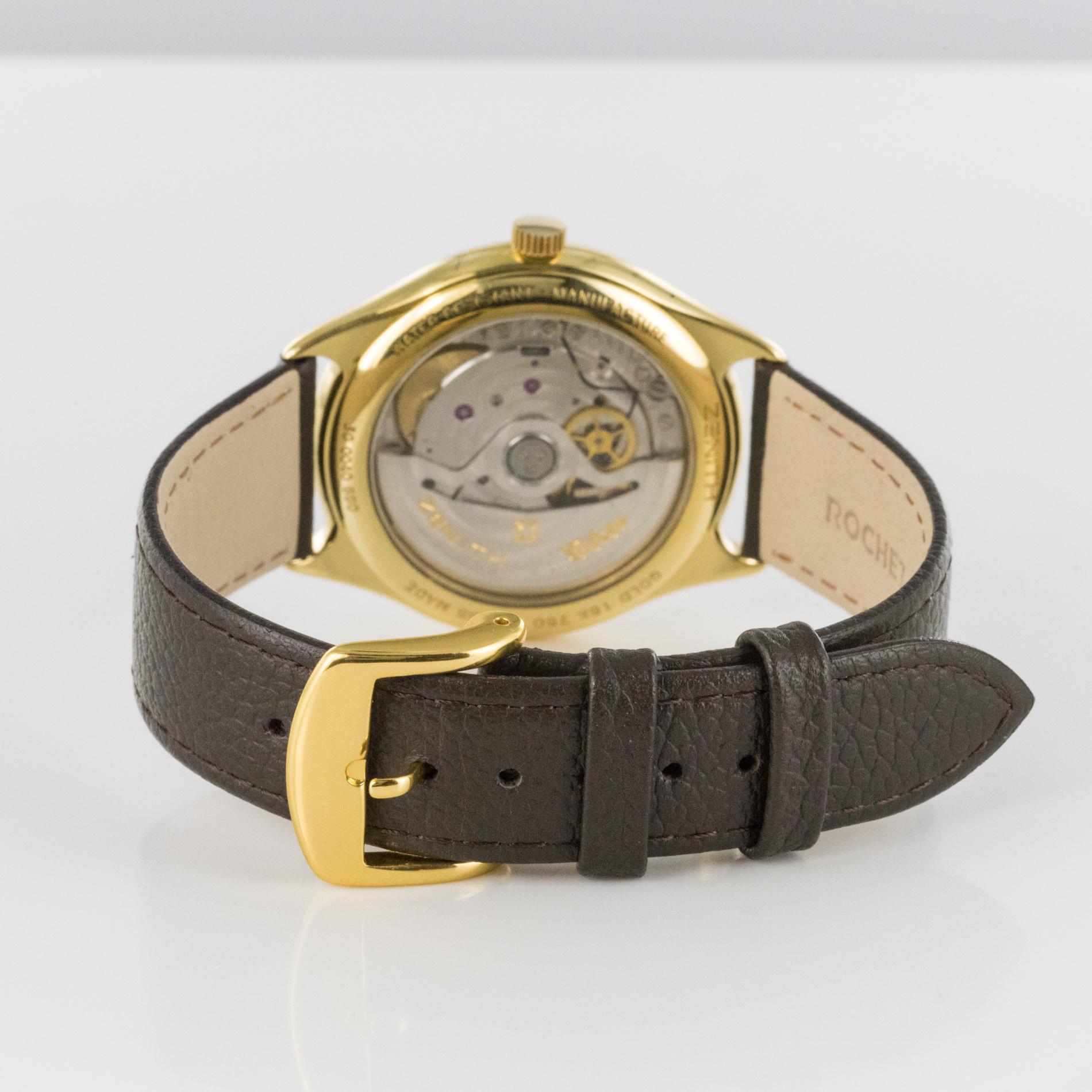 1980er Zenith Elite Automatik-Armbanduhr aus 18 Karat Gelbgold im Angebot 4