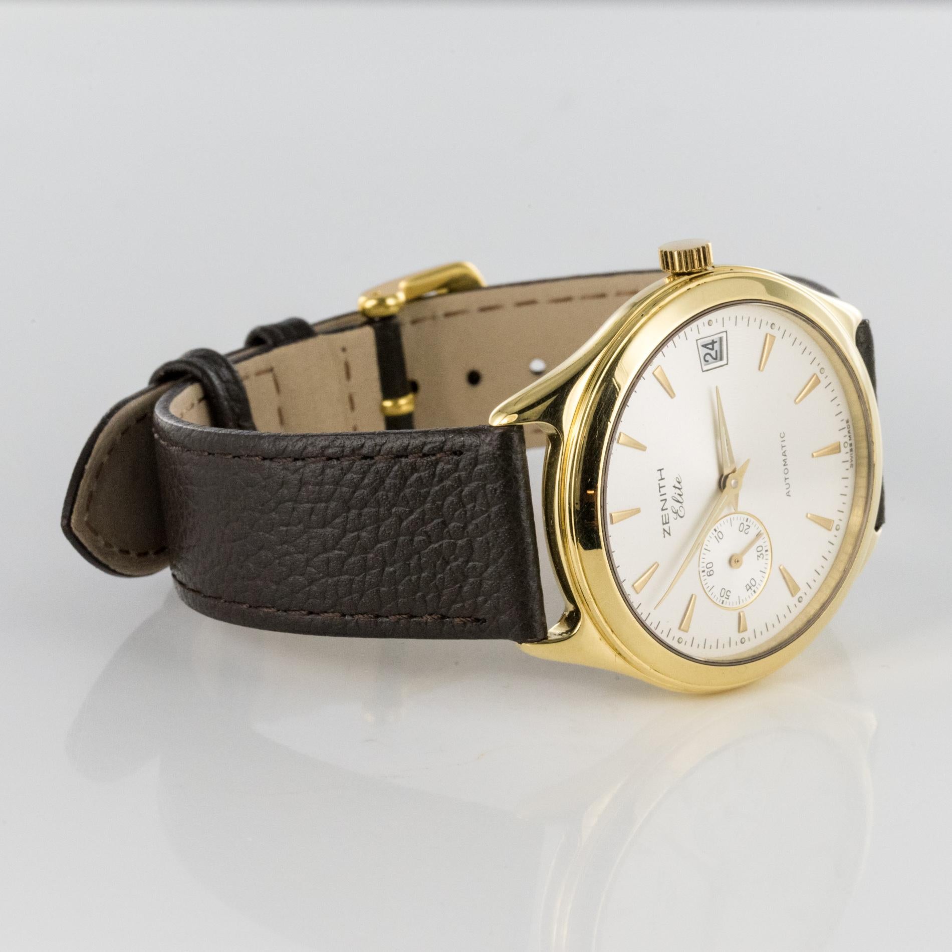 1980er Zenith Elite Automatik-Armbanduhr aus 18 Karat Gelbgold im Angebot 6