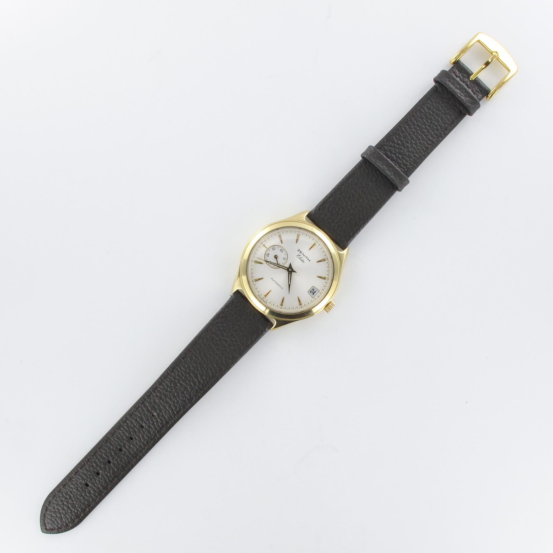 1980er Zenith Elite Automatik-Armbanduhr aus 18 Karat Gelbgold im Angebot 8