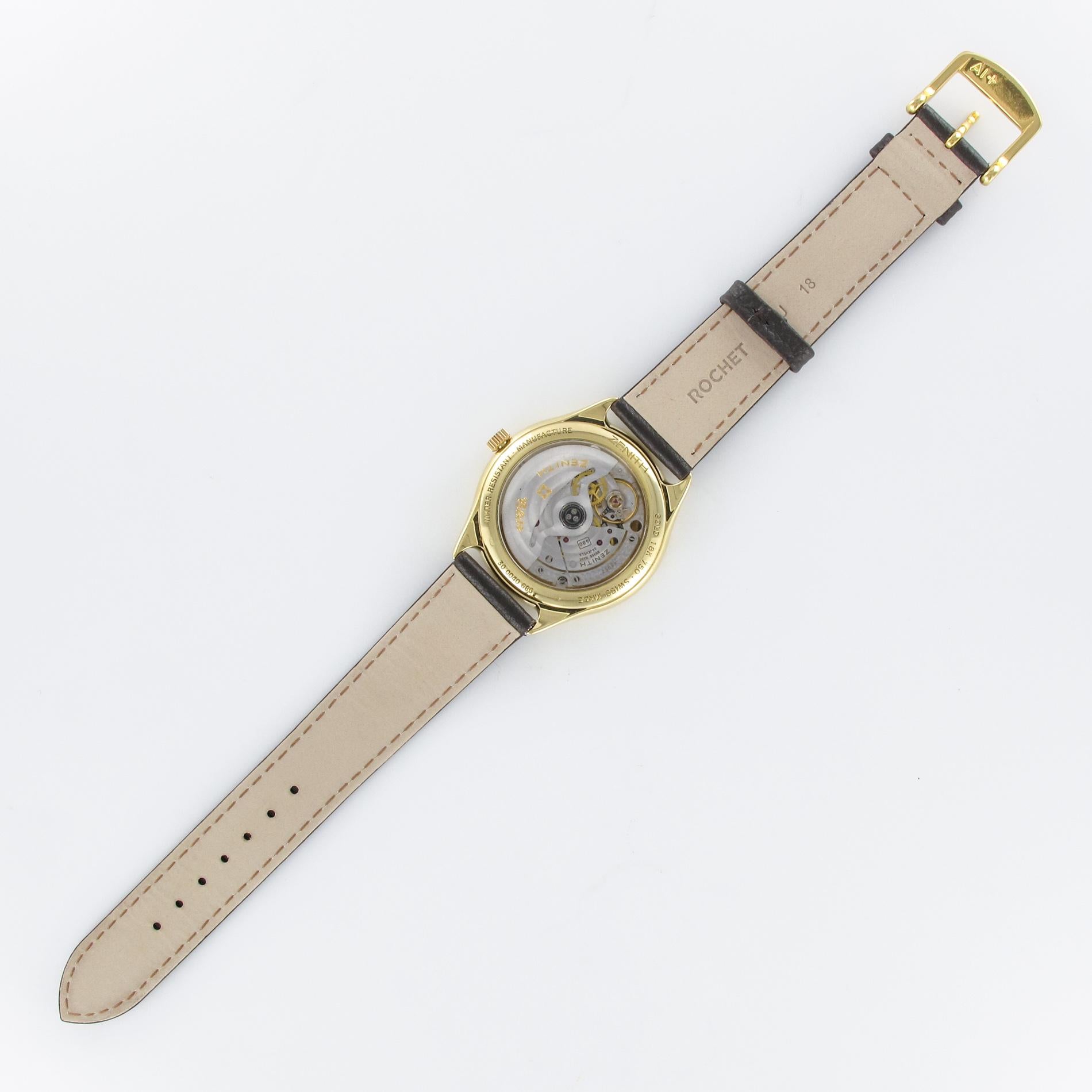 1980er Zenith Elite Automatik-Armbanduhr aus 18 Karat Gelbgold im Angebot 9