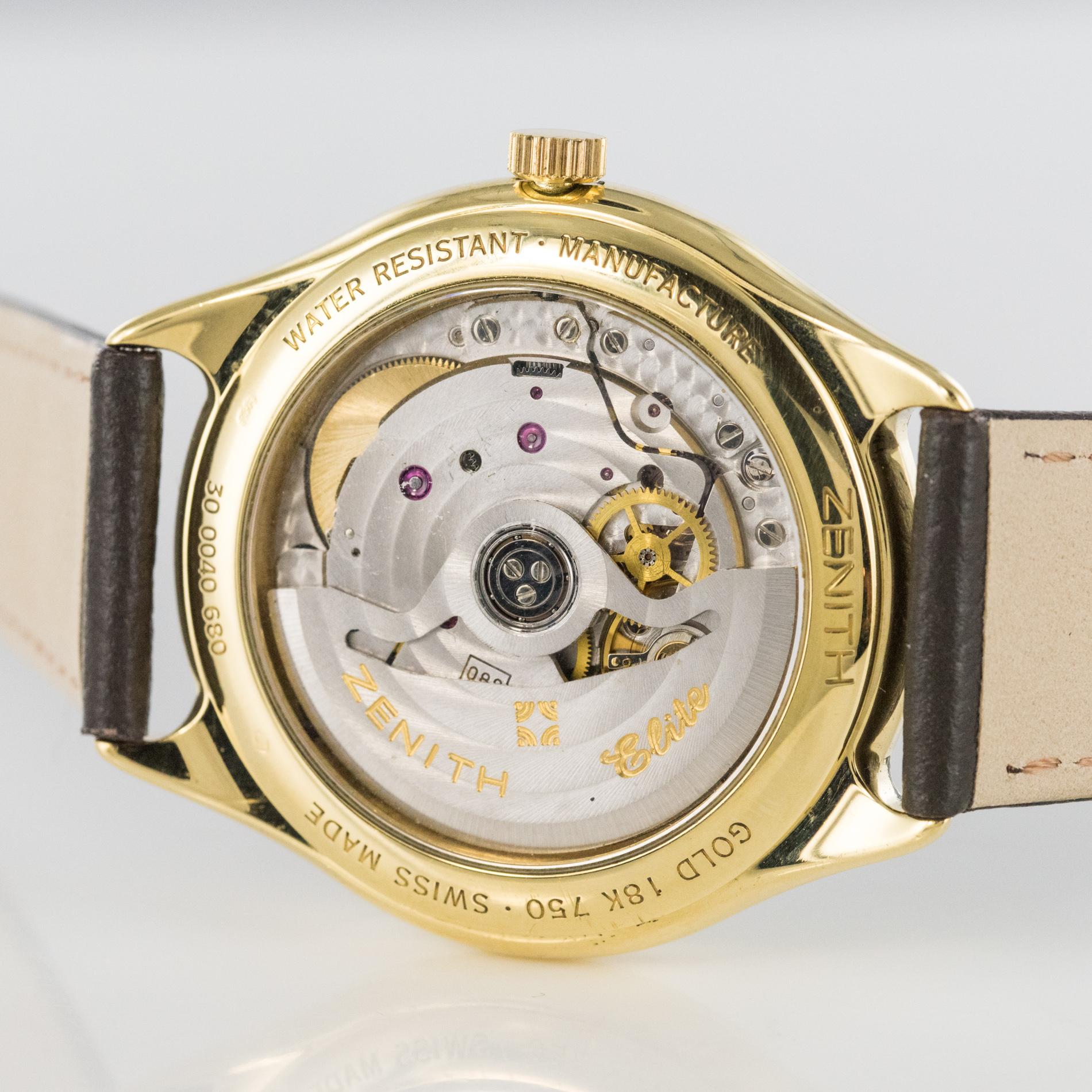 1980er Zenith Elite Automatik-Armbanduhr aus 18 Karat Gelbgold im Zustand „Hervorragend“ im Angebot in Poitiers, FR