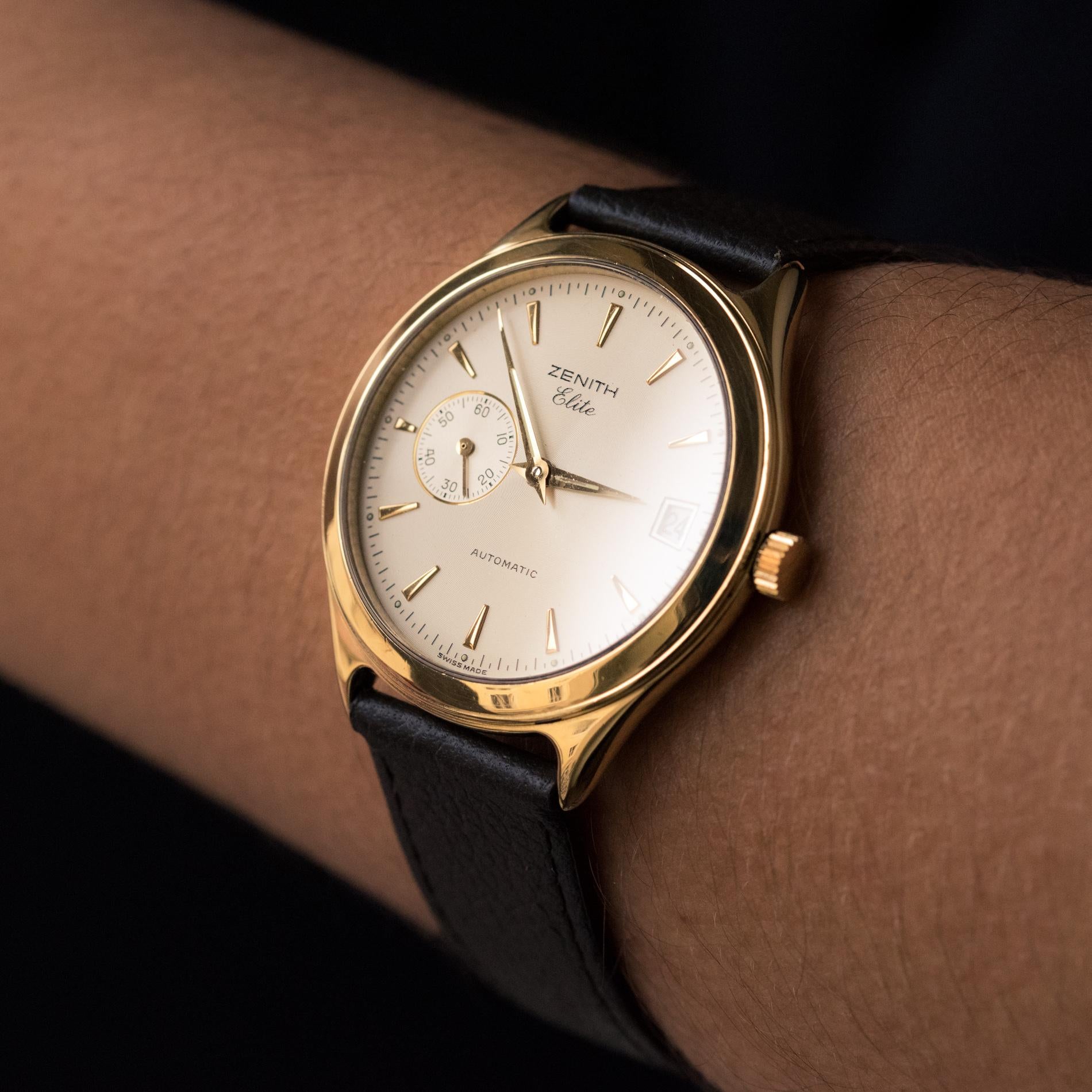 Modern 1980s Zenith Elite Automatic 18 Karat Yellow Gold Wristwatch For Sale