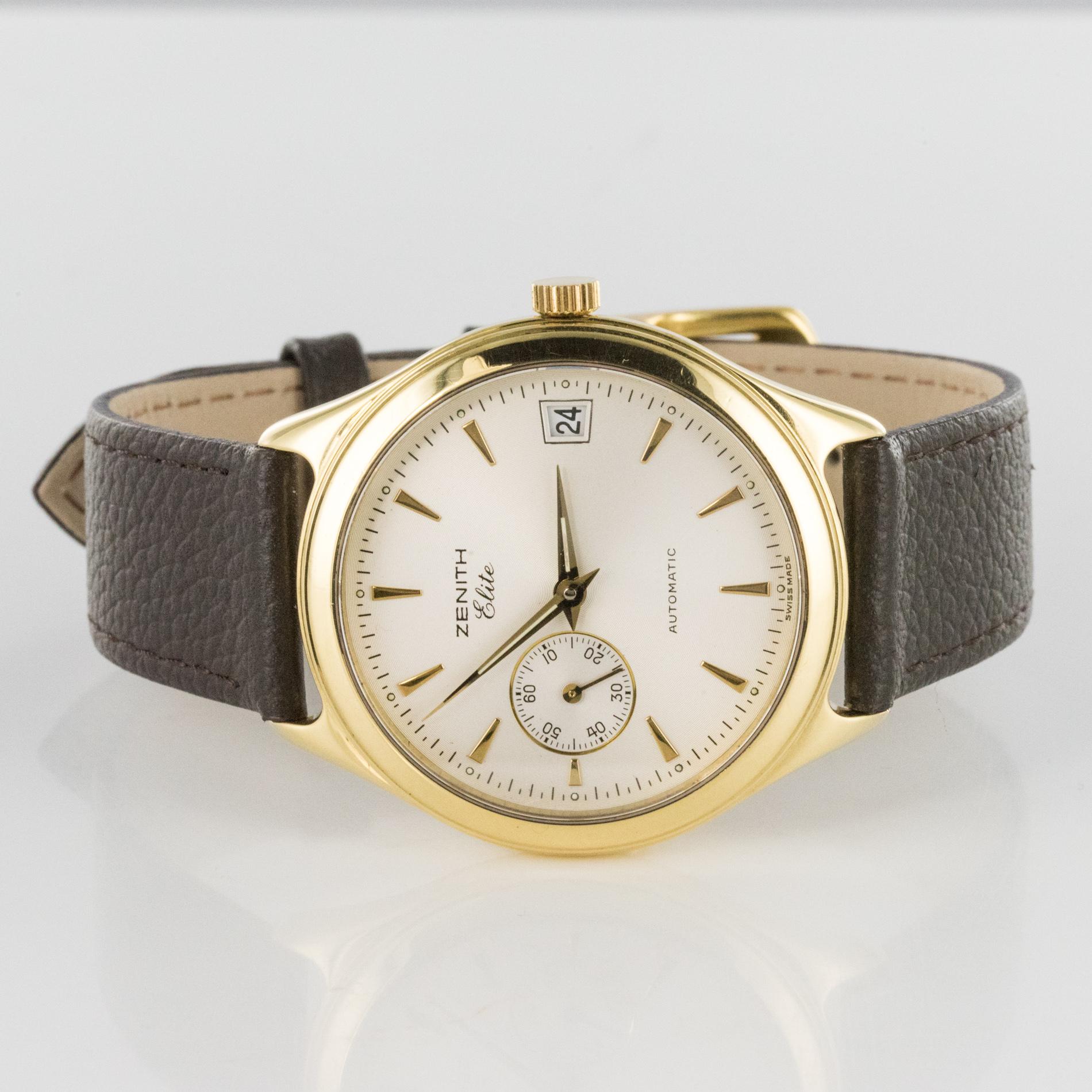 1980er Zenith Elite Automatik-Armbanduhr aus 18 Karat Gelbgold im Angebot 2