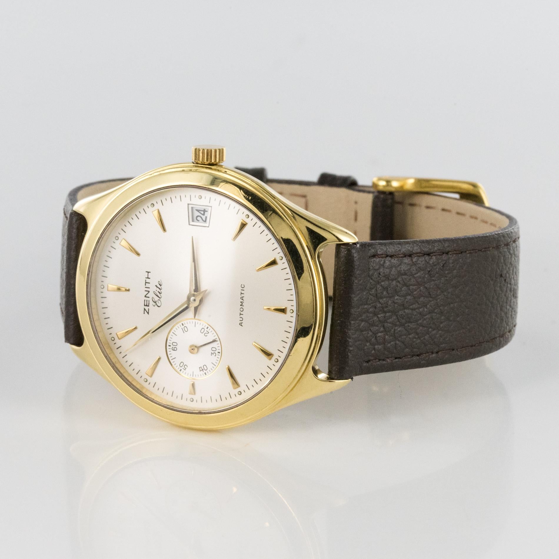 1980er Zenith Elite Automatik-Armbanduhr aus 18 Karat Gelbgold im Angebot 3