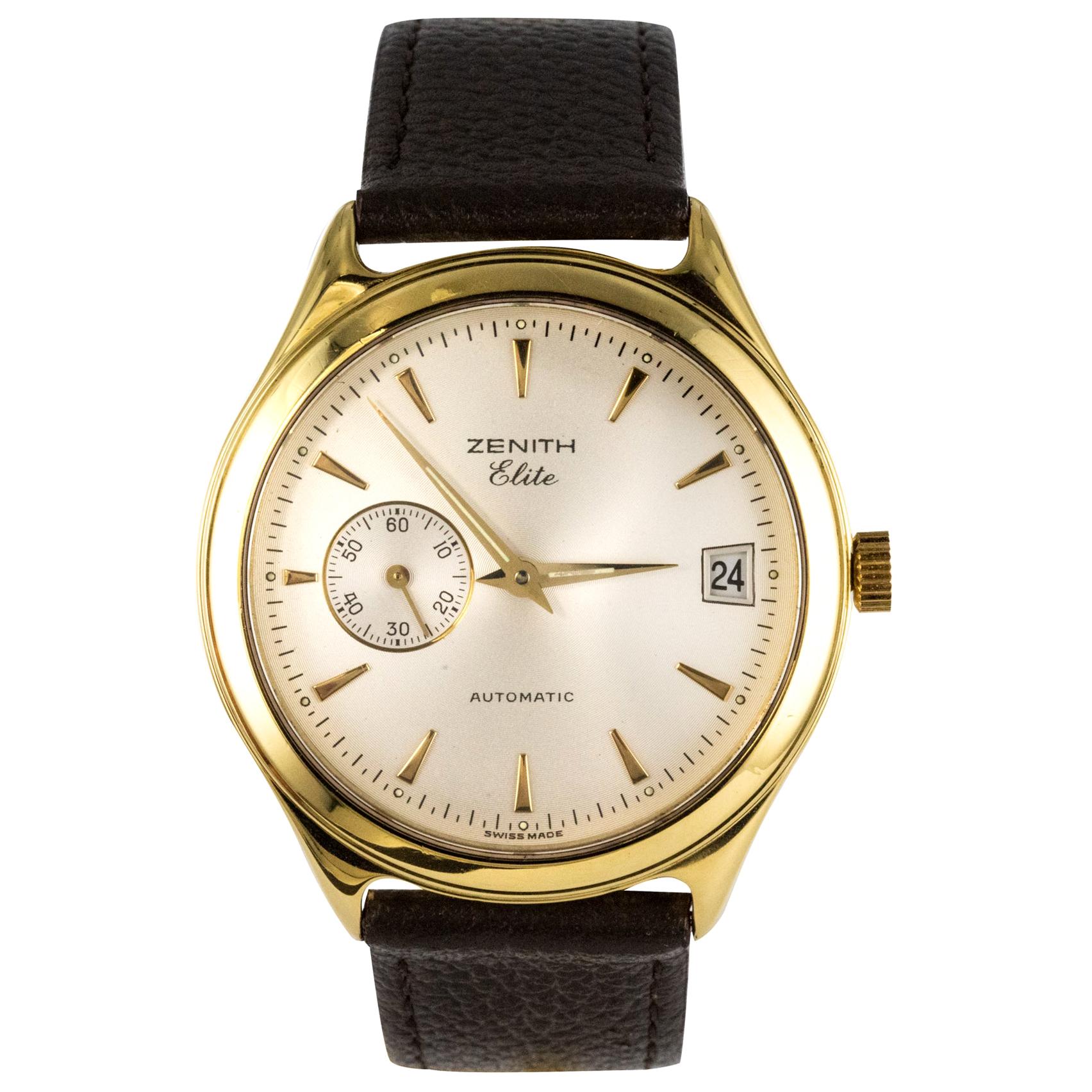 1980er Zenith Elite Automatik-Armbanduhr aus 18 Karat Gelbgold im Angebot