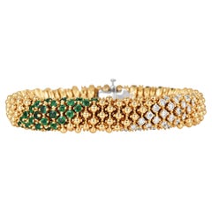 1980SEmeralds 6,35cts Diamonds 18K Gold Beaded Mesh Wrap Bracelet