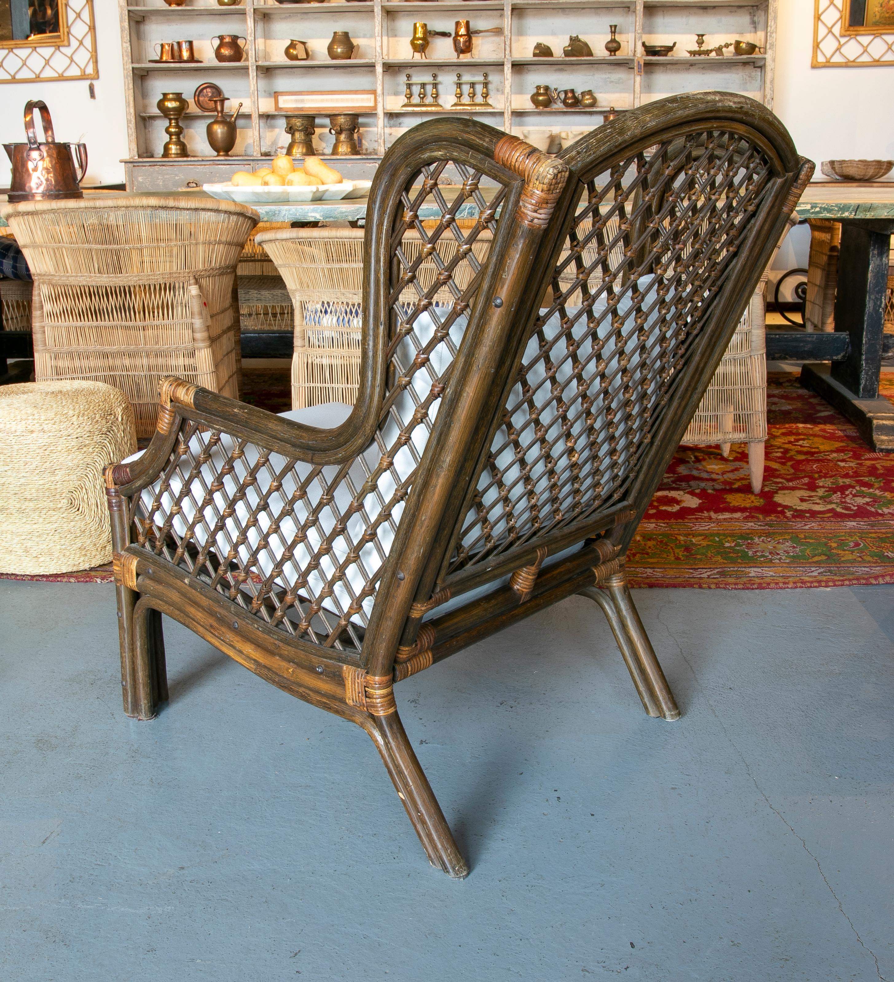 1980s.Spanish Handmade Armchairs with Wicker Armrests 5