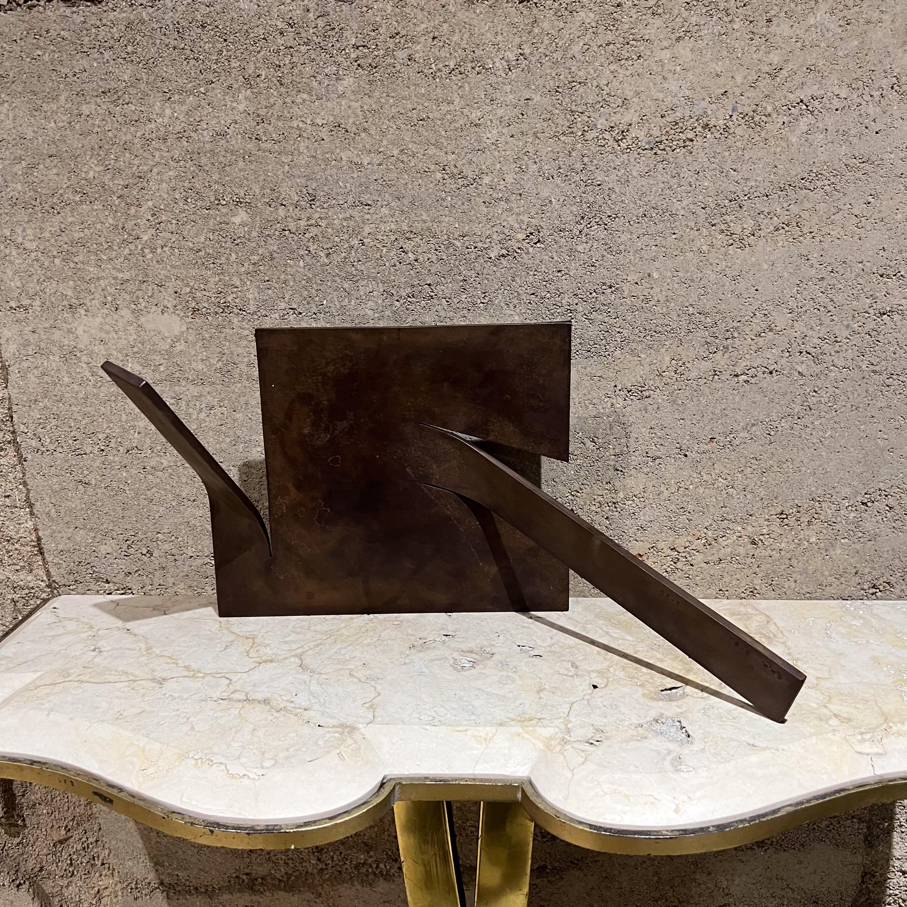 1981 BHW Patinated Bronze Abstract Table Sculpture In Good Condition For Sale In Chula Vista, CA