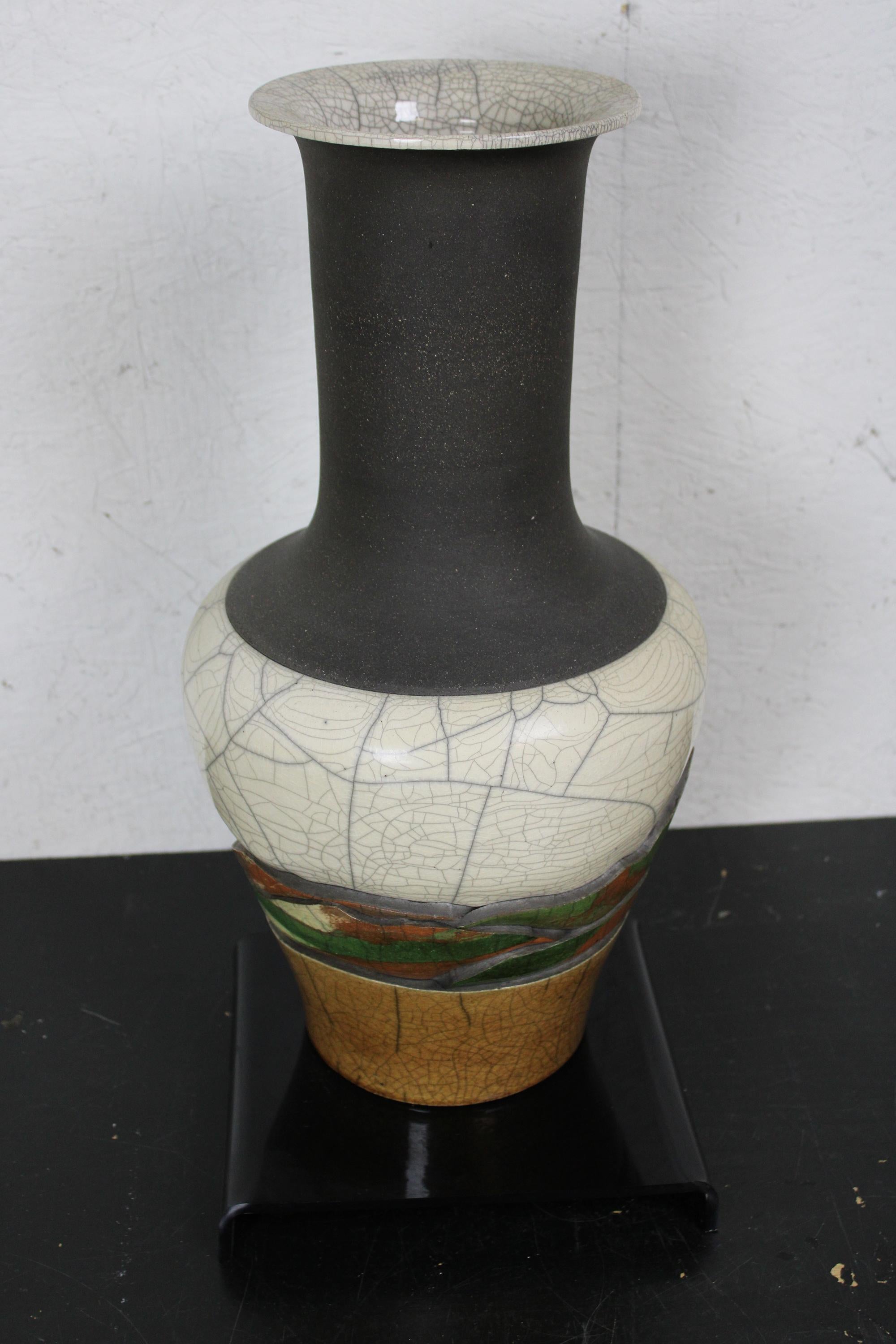 1981 Bill Herb Dimensional Raku Pottery Mantel Vase Modern Abstract Reticulated 1