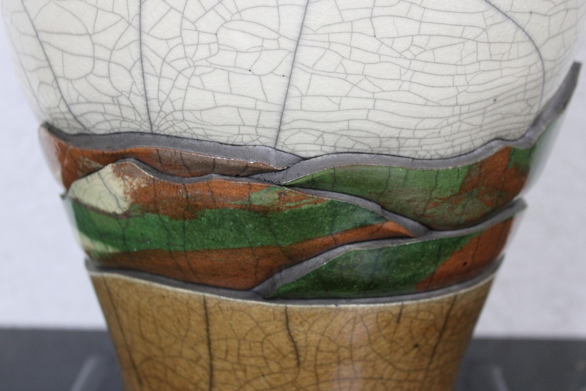 1981 Bill Herb Dimensional Raku Pottery Mantel Vase Modern Abstract Reticulated 2