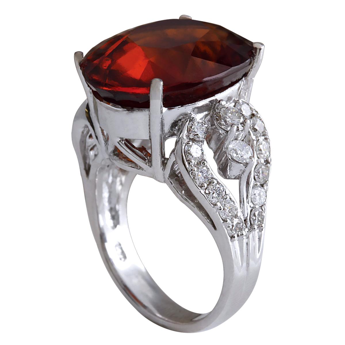 Modern Exquisite Natural Garnet Diamond Ring In 14 Karat White Gold  For Sale