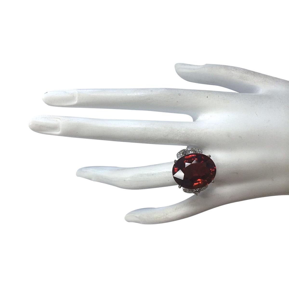 Oval Cut Exquisite Natural Garnet Diamond Ring In 14 Karat White Gold  For Sale