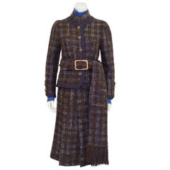 1981 Chanel Haute Couture Blue and Brown Tweed 5 Piece Skirt Suit
