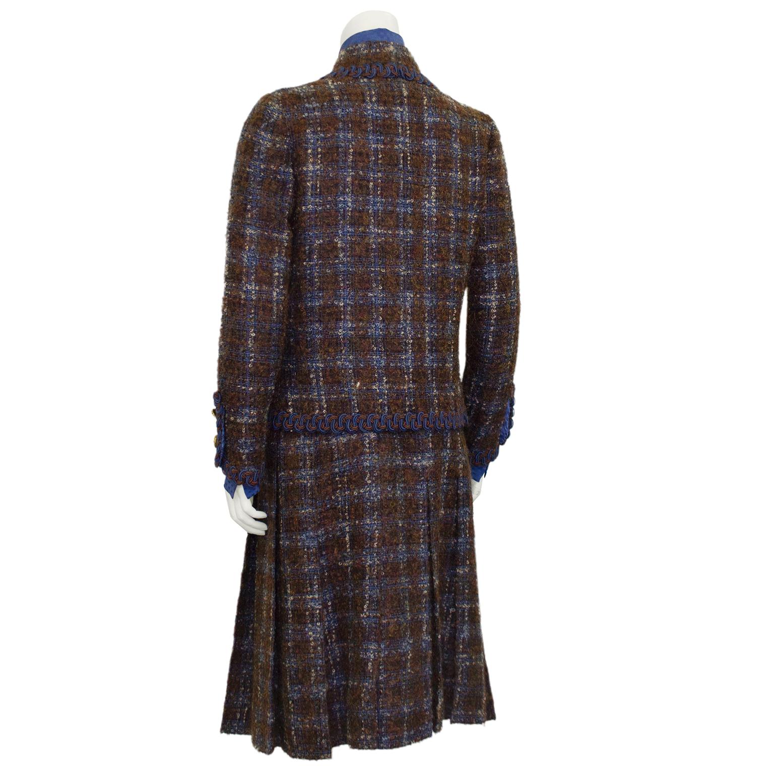 Women's 1981 Chanel Haute Couture Blue and Brown Tweed 5 Piece Skirt Suit