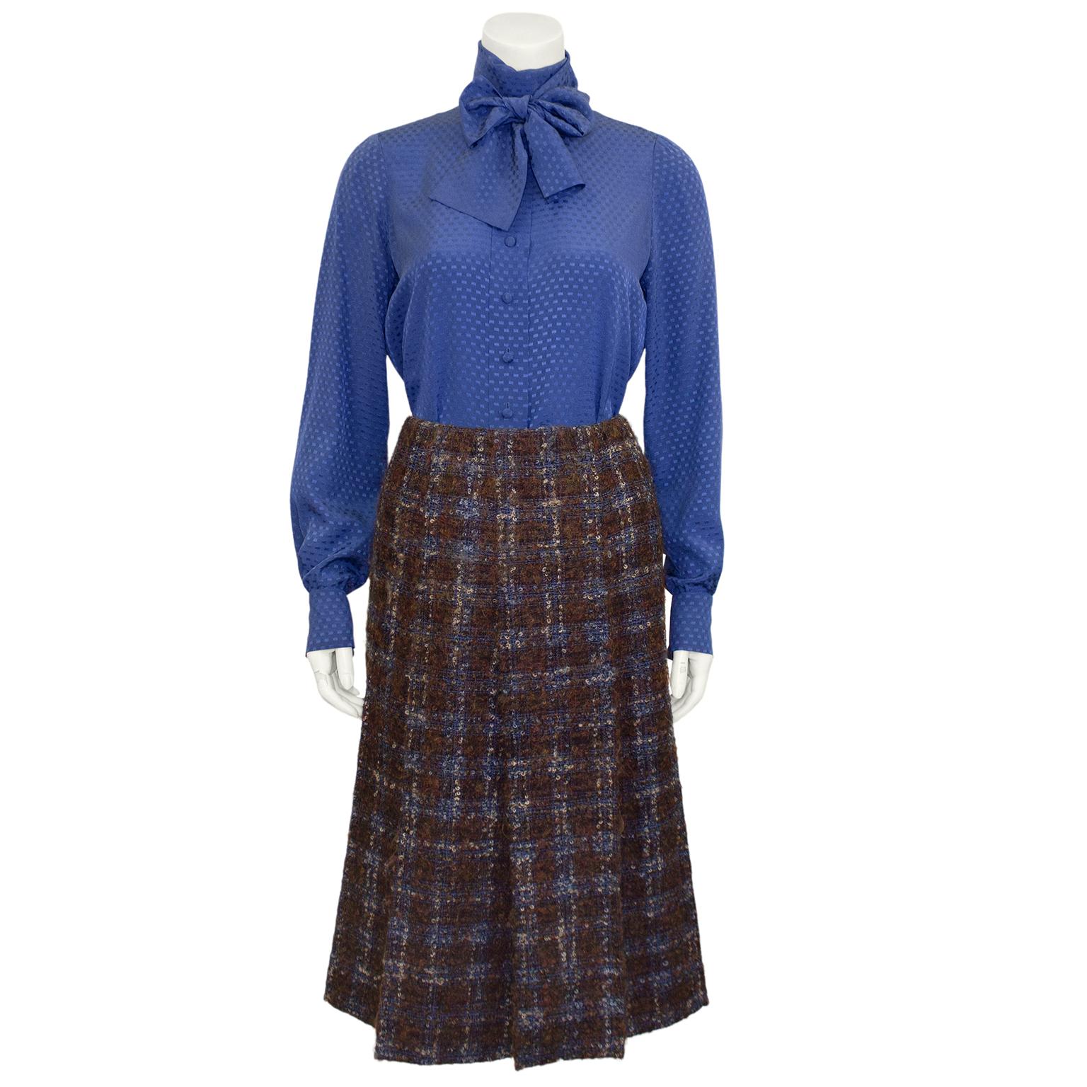1981 Chanel Haute Couture Blue and Brown Tweed 5 Piece Skirt Suit 1