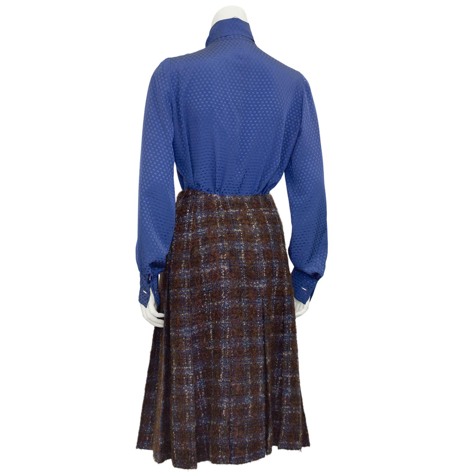 1981 Chanel Haute Couture Blue and Brown Tweed 5 Piece Skirt Suit 2