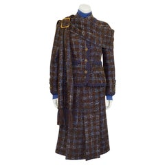 1981 Chanel Haute Couture Blue and Brown Tweed 5 Piece Skirt Suit