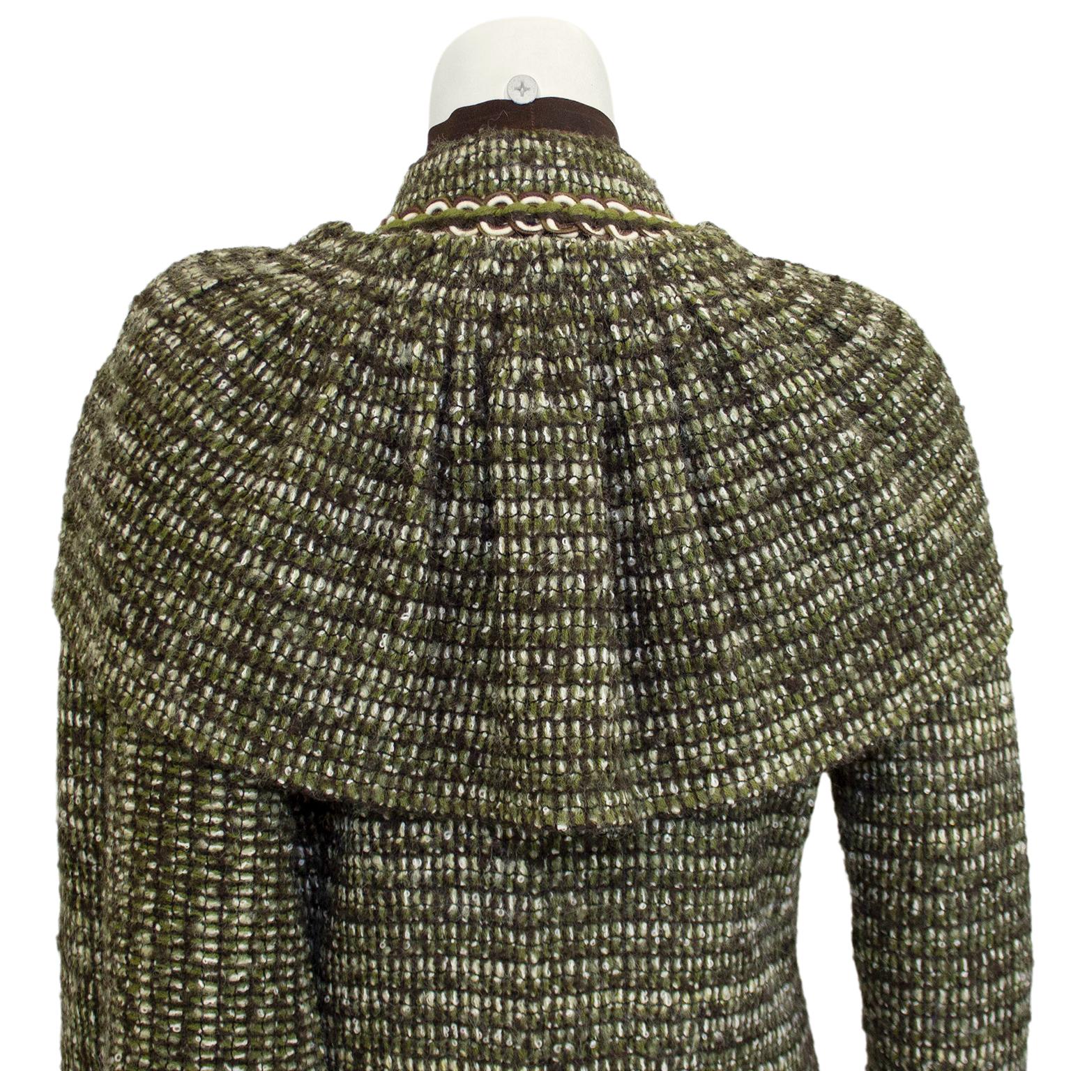 1981 Chanel Haute Couture Green and Brown Tweed 4 Piece Skirt Suit For Sale 3