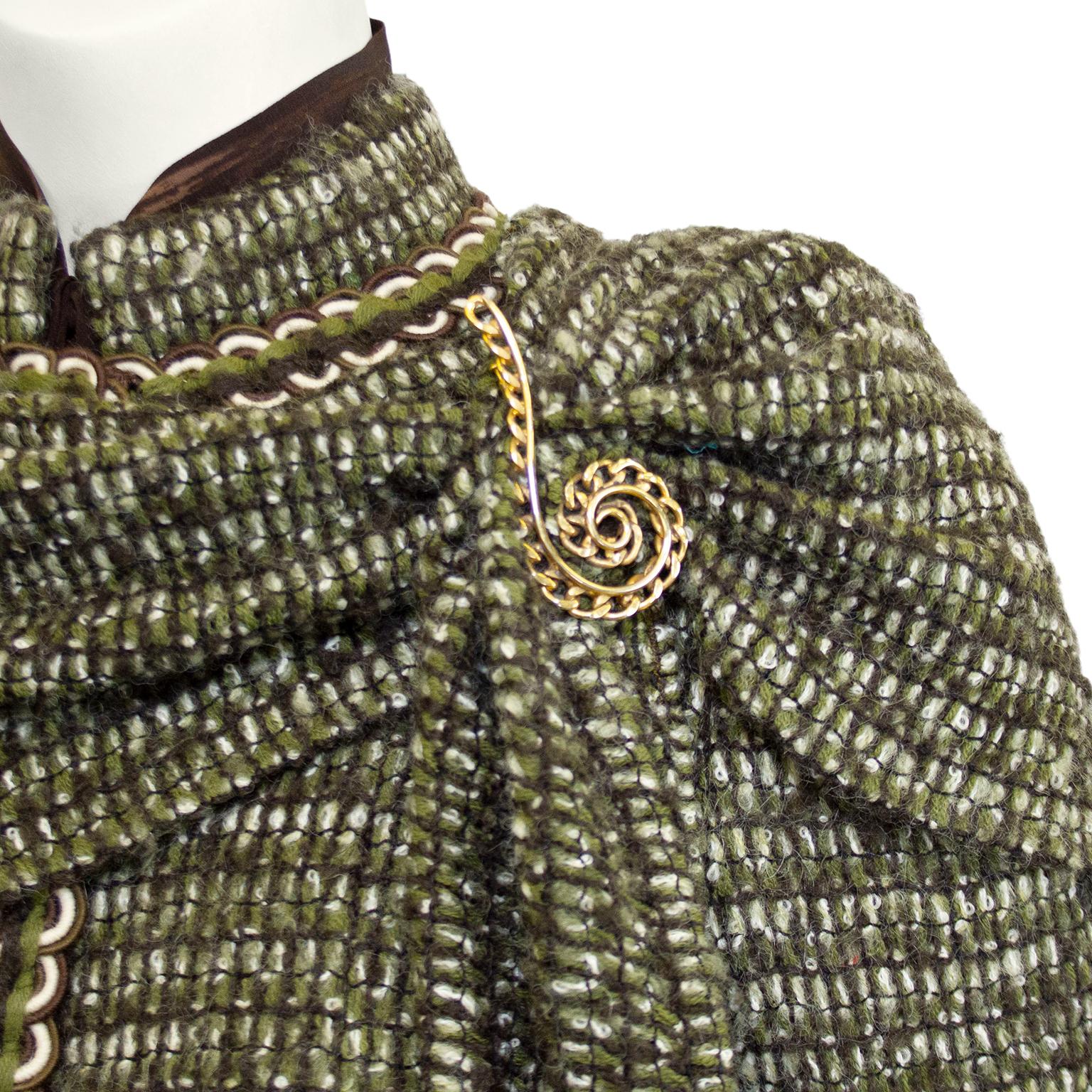 1981 Chanel Haute Couture Green and Brown Tweed 4 Piece Skirt Suit For Sale 1