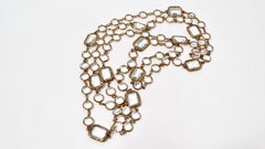 1981 Chanel Long Clear Crystal & Gold Plated Chain Chicklet Necklace