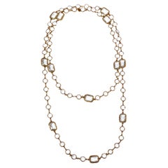 1981 Chanel Long Clear Crystal & Gold Plated Chain Chicklet Necklace