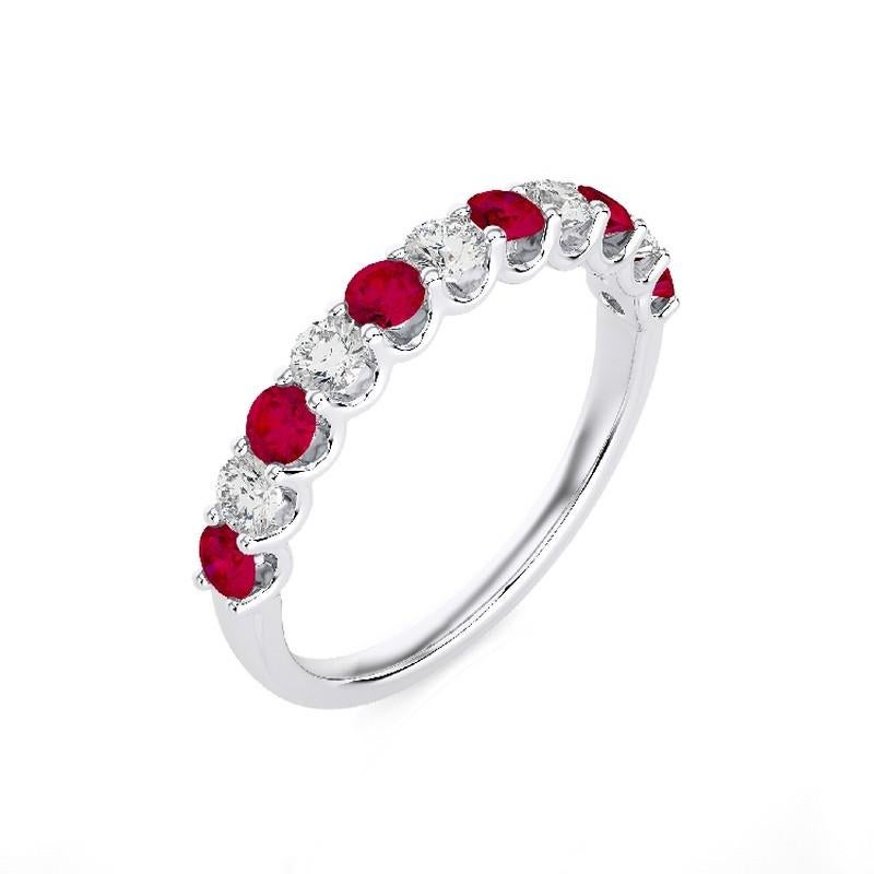 Gemstone Total Carat Weight: This exquisite 1981 Classic Collection wedding band ring features a total carat weight of 0.33 carats for 5 round diamonds and 0.5 carats for 6 round rubies, creating a harmonious blend of sparkle and rich, red