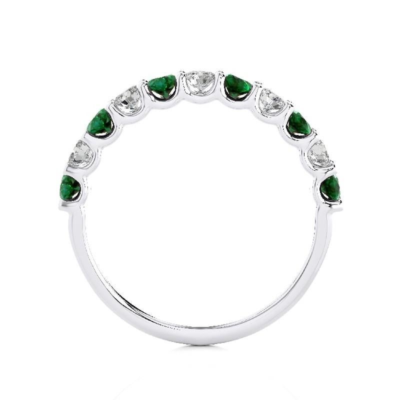Modern 1981 Classic Collection Ring: 0.45Ct Diamonds & 0.7Ct Emeralds in 14K White Gold For Sale