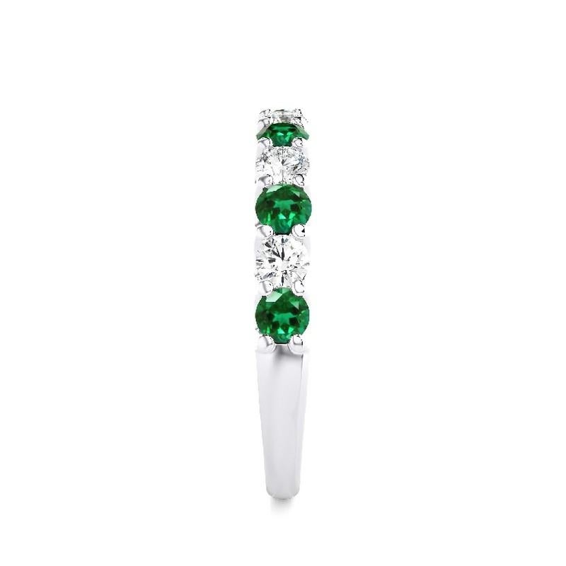 Round Cut 1981 Classic Collection Ring: 0.45Ct Diamonds & 0.7Ct Emeralds in 14K White Gold For Sale