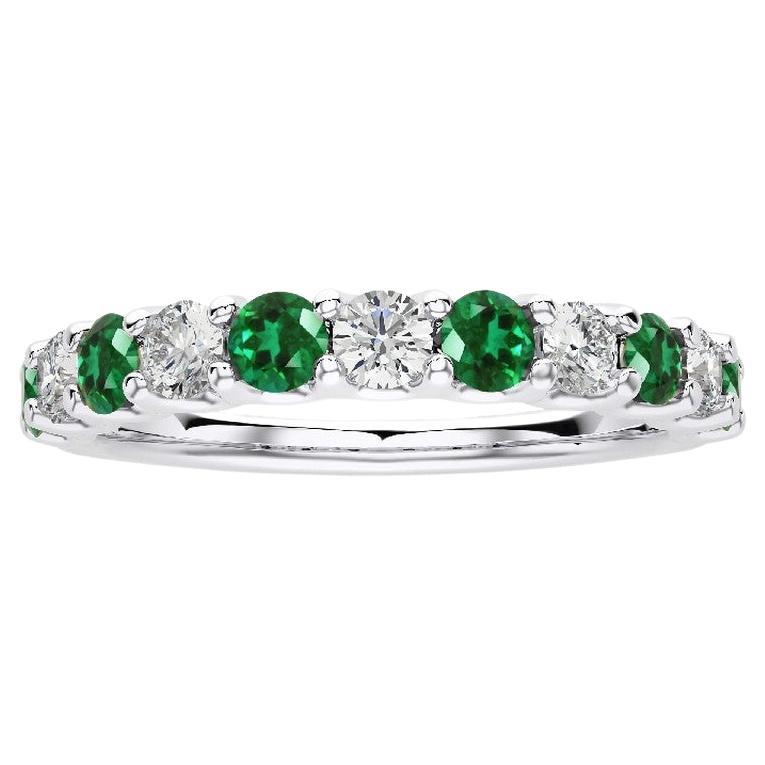 1981 Classic Collection Ring: 0.45Ct Diamonds & 0.7Ct Emeralds in 14K White Gold For Sale