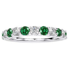 1981 Classic Collection Ring: 0.45Ct Diamonds & 0.7Ct Emeralds in 14K White Gold