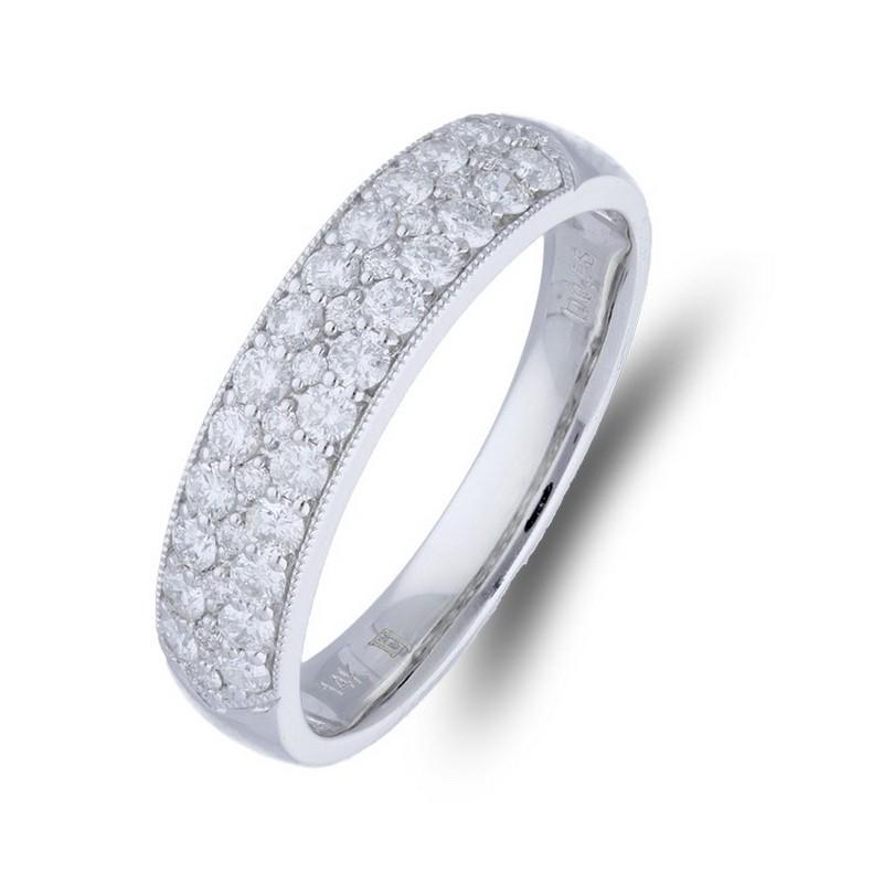Diamonds: Thirty seven meticulously selected excellent round diamonds grace this wedding ring, each set securely in a delicate prong setting, creating a continuous and delicate shimmer. The total carat weight of 0.6 carats ensures a captivating and