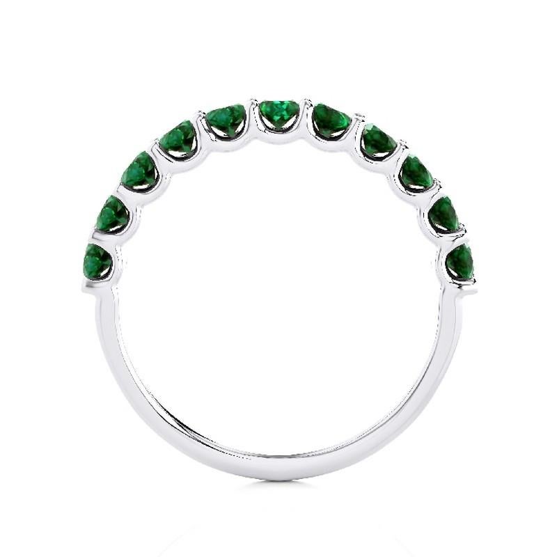 Modern 1981 Classic Collection Wedding Band Ring: 1.2 Carat Emeralds in 14K White Gold For Sale