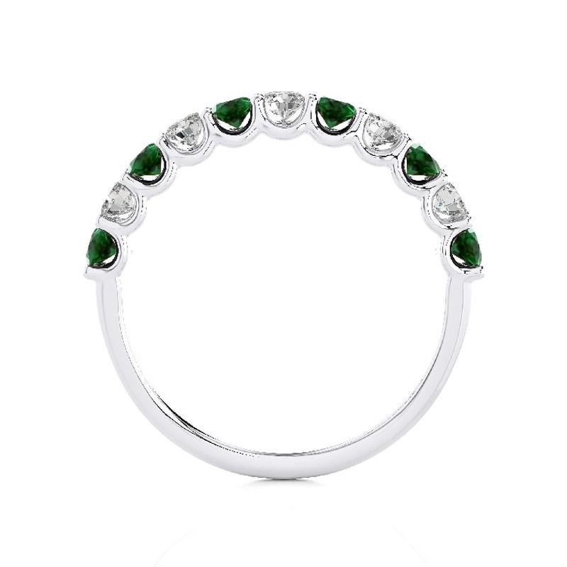 Modern 1981 Classic Ring: 0.33 ct Diamond and 0.5 ct Emerald in 14K White Gold