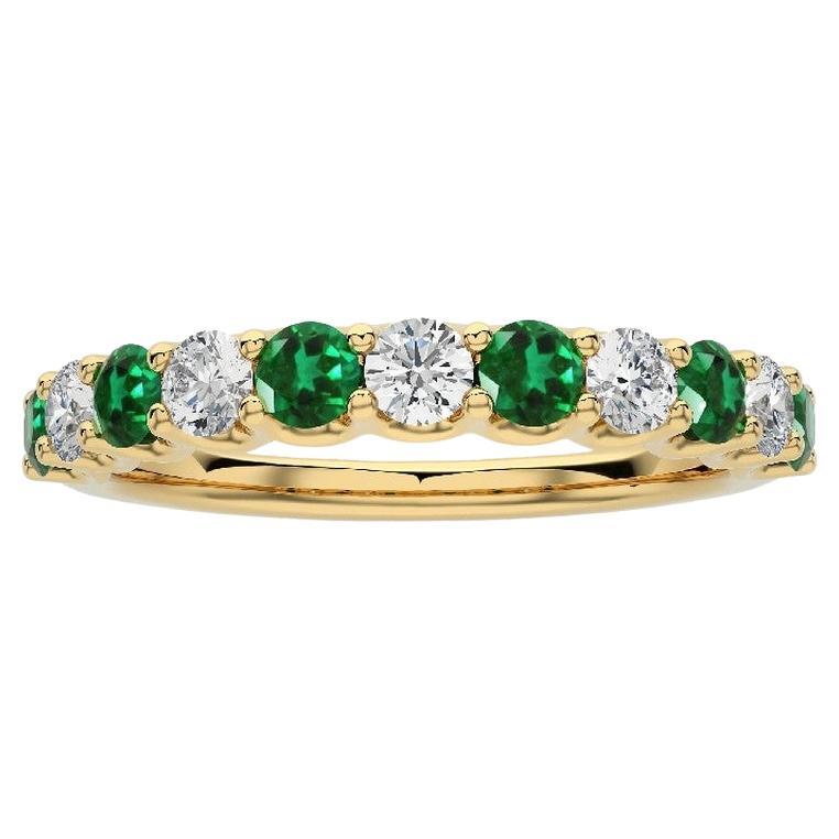 1981 Classic Ring: 0.33 ct Diamond and 0.5 ct Emerald in 14K Yellow Gold For Sale
