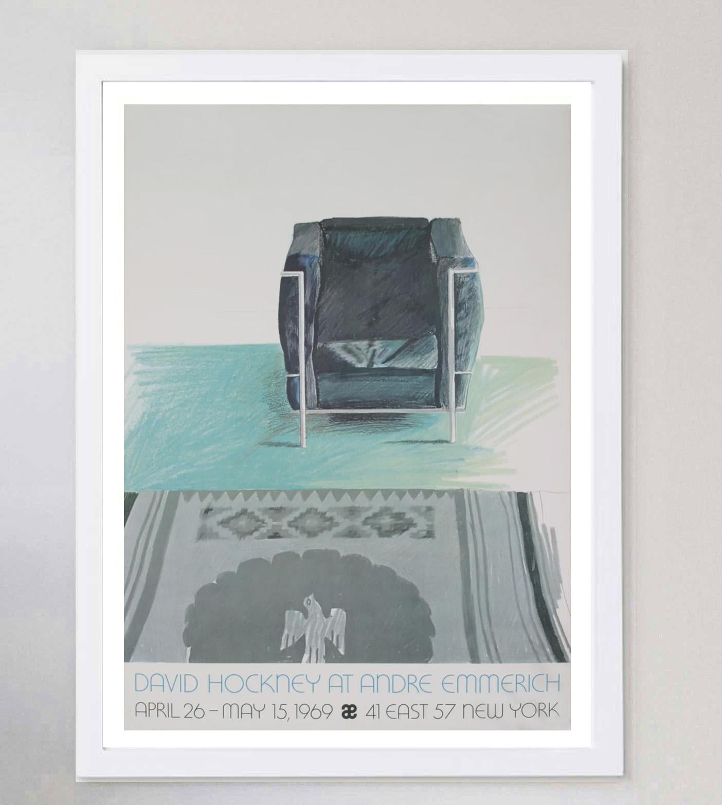 1981 David Hockney a Andre Emmerich - New York Poster originale d'epoca In condizioni buone in vendita a Winchester, GB