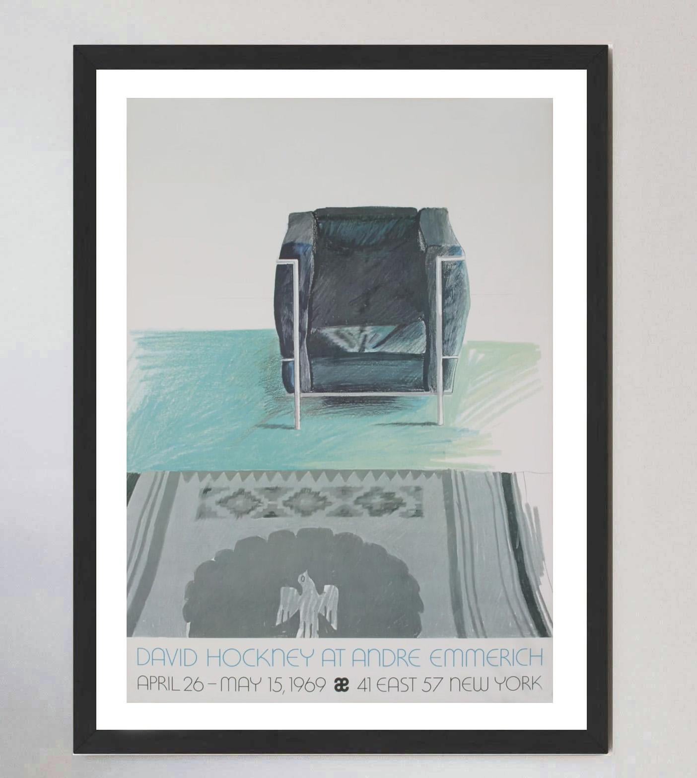 Fine XX secolo 1981 David Hockney a Andre Emmerich - New York Poster originale d'epoca in vendita