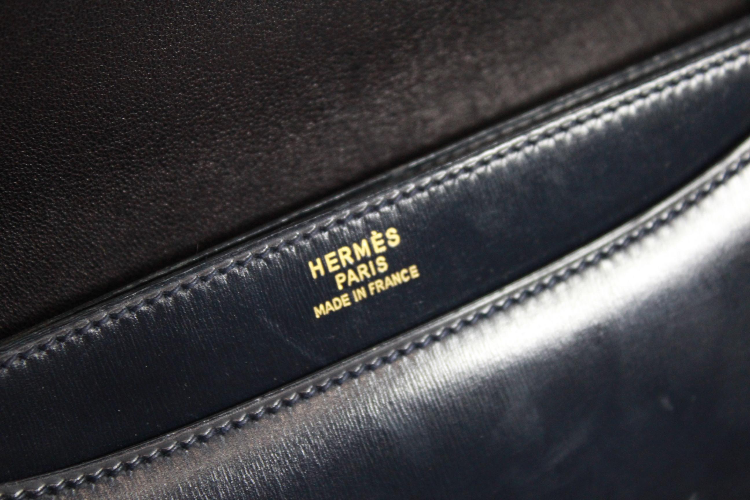 Black 1981 Hermes Vintage 80's Fonsbelle Navy Box Leather Bag