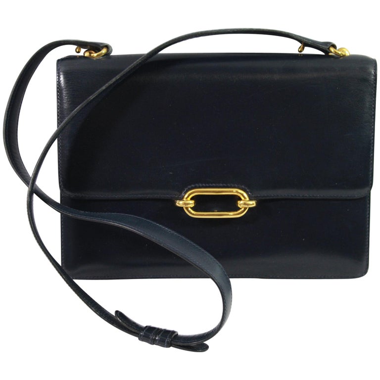 1981 Hermes Vintage 80's Fonsbelle Navy Box Leather Bag at 1stDibs