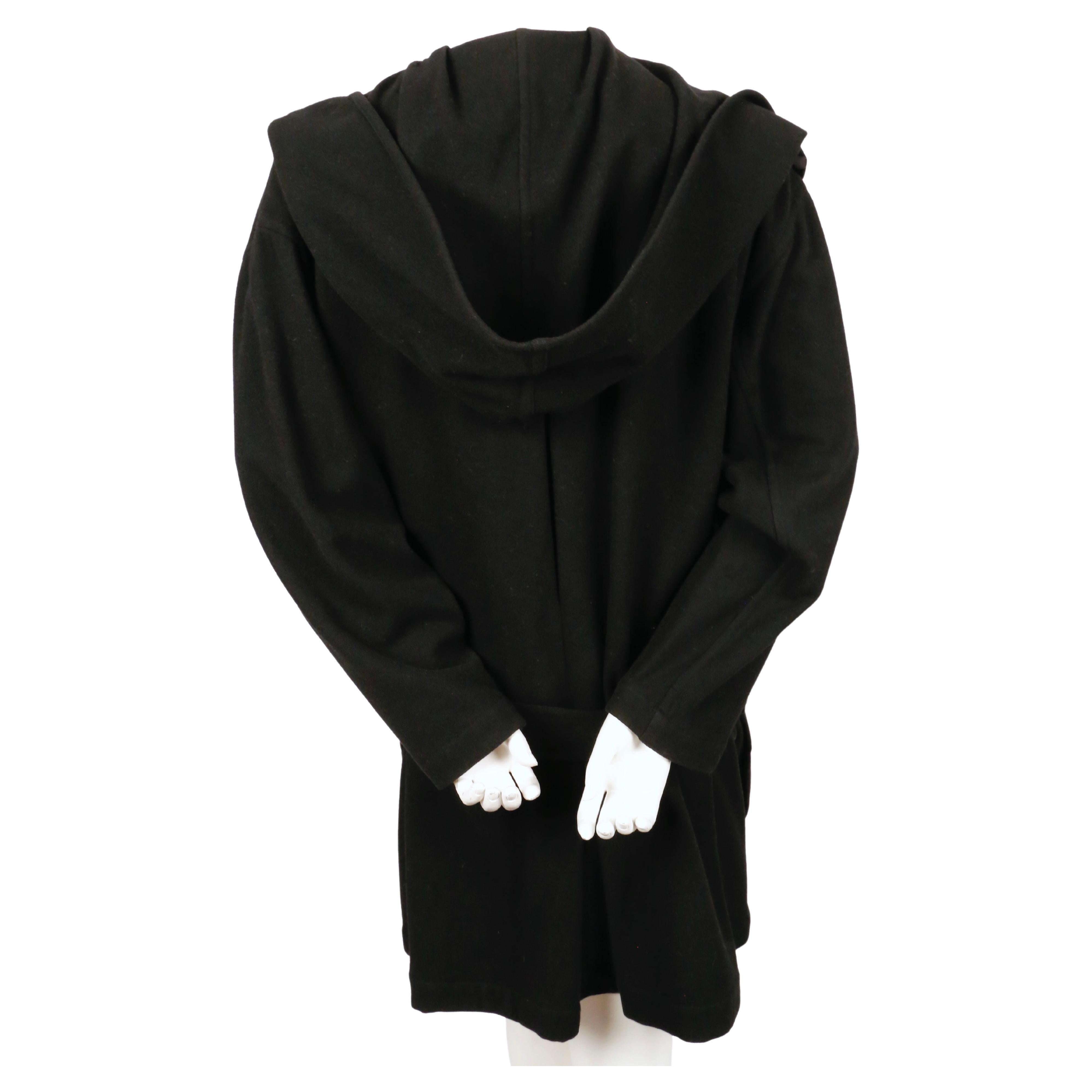 1981 ISSEY MIYAKE black wool draped wrap RUNWAY coat with hood For Sale 1