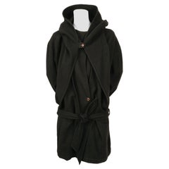 1981 ISSEY MIYAKE black wool draped wrap RUNWAY coat with hood