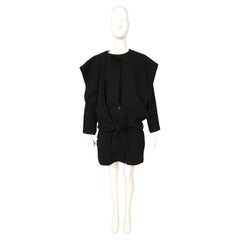Vintage 1981 ISSEY MIYAKE black wool draped wrap RUNWAY coat with hood