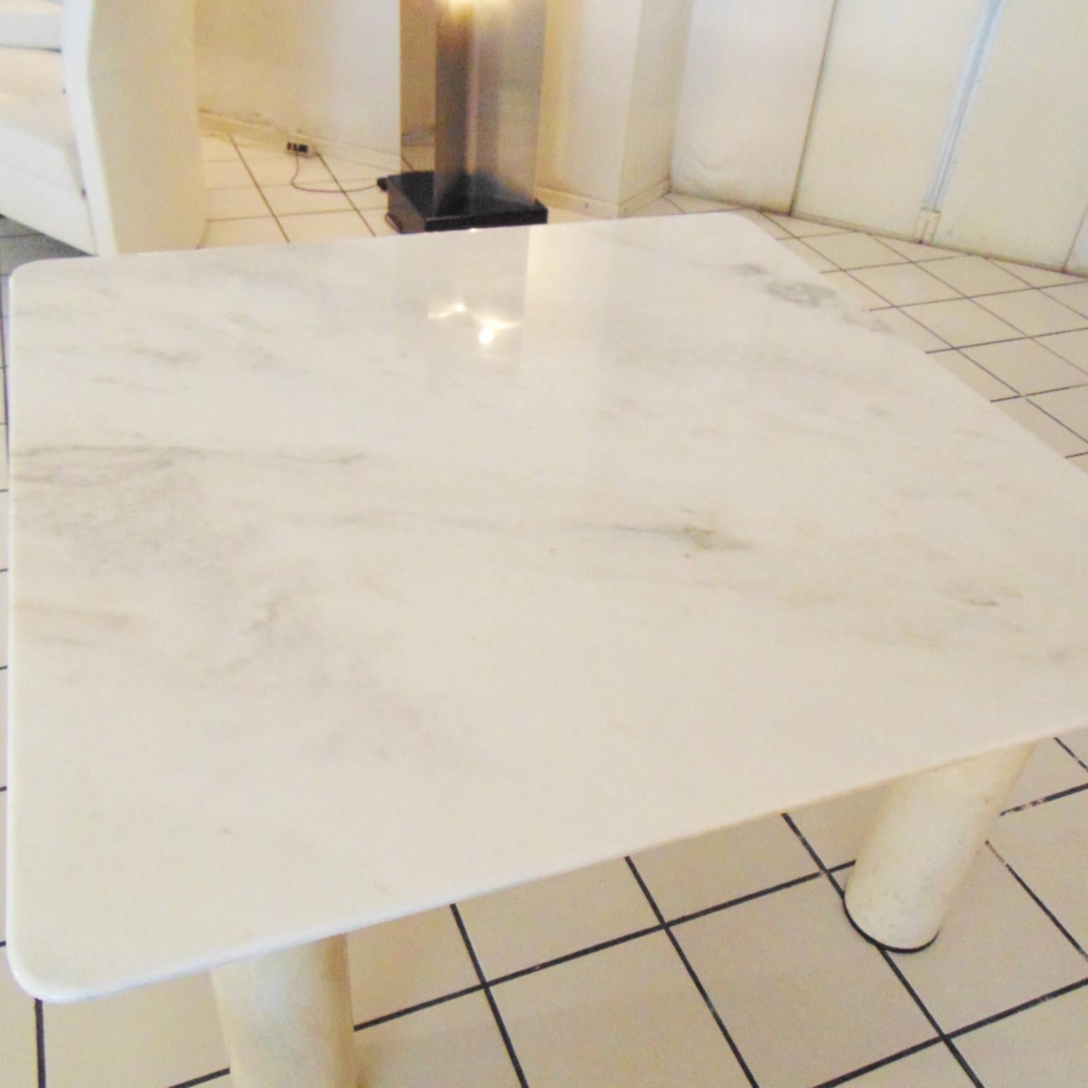 1981 Large Square Dining Table White Marble and Travertine, Sormani, Italy 7